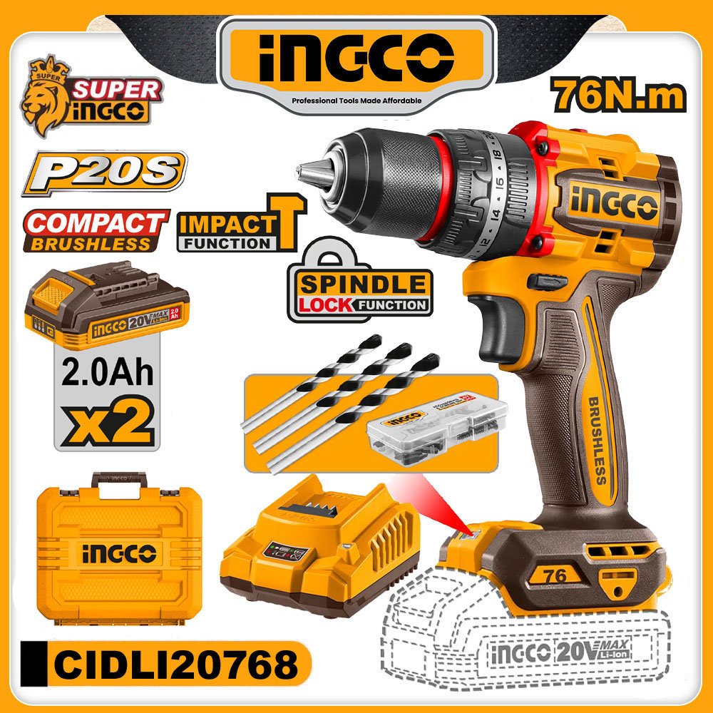 INGCO 20v Brushless Cordless Impact Drill 76N.m — buy online Australia