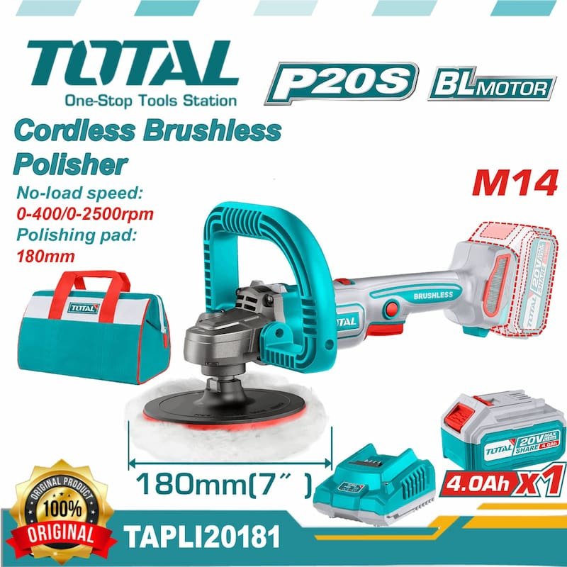 TOTAL 20v Cordless Brushless Polisher 180mm — buy online Australia