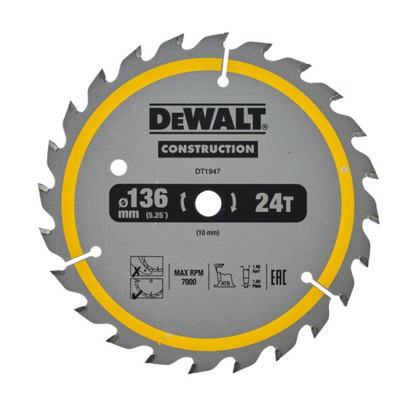 Dewalt DT1947 Construction Circular Saw Blade 136mm x 10mm x 24T — buy online Australia