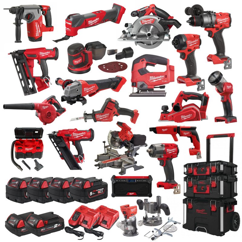 Milwaukee 20 Piece Power Tool Kit – 4 x 5.0ah & 2 x 2.0ah Batteries — buy online Australia