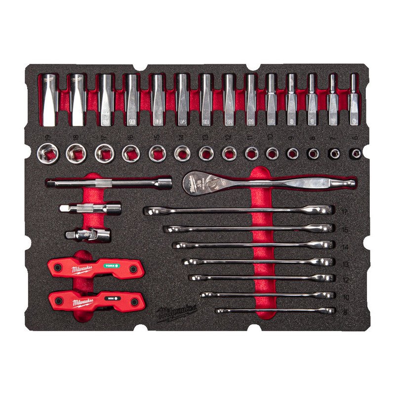 Milwaukee 4932493640 55pc Packout Drawer 3/8″ Ratchet and Ratcheting Combination Spanner Foam Insert Set — buy online Australia