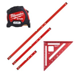 Milwaukee 5 Piece Measuring Tool Set – 3 Spirit Levels, Metric Rafter Square and 5m Tape Measure — buy online Australia