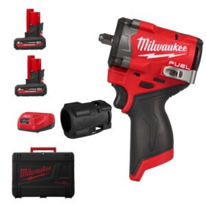 Milwaukee M12FCIWF38G3-502X 12v Fuel 3/8″ Compact Impact Wrench Kit – 2 x 5.0ah High Output Batteries & 4932499365 Rubber Sleeve — buy online Australia
