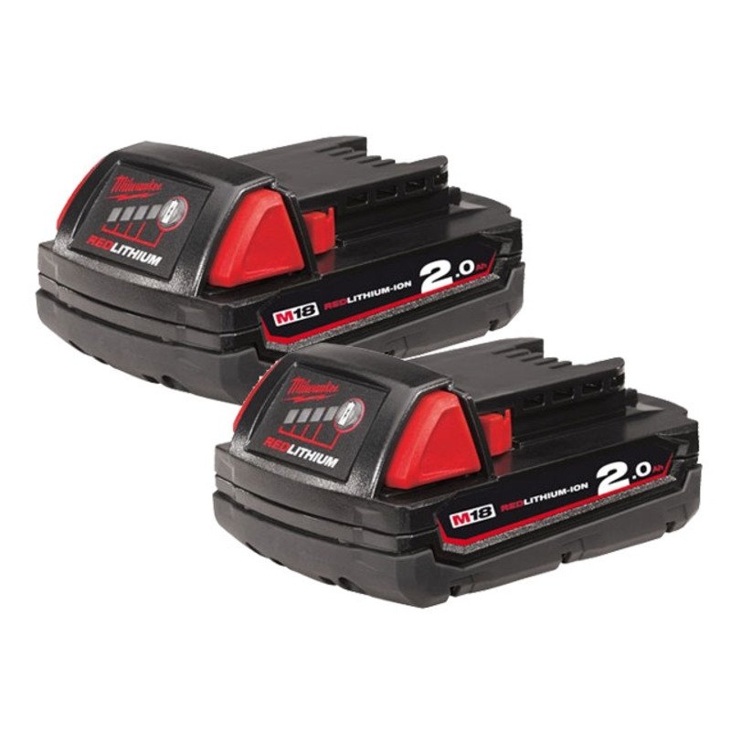 Milwaukee M18B2 18V 2.0Ah RedLithium-Ion Batteries (Twin Pack) — buy online Australia