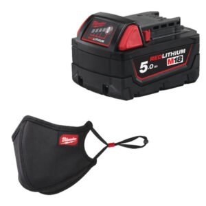 Milwaukee M18B5 18V 5.0Ah Battery & Milwaukee 3-Layer Performance Face Mask *PACK OF 3* Select mask size — buy online Australia
