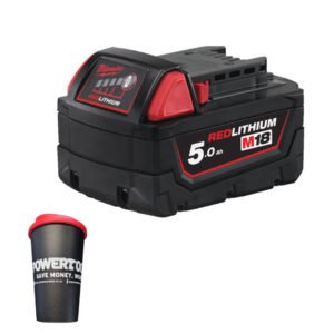 Milwaukee M18B5 18V 5.0ah Red Lithium-Ion Battery and Powertoolmate Travel Mug — buy online Australia