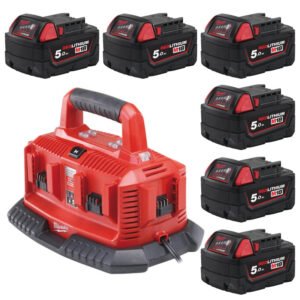 Milwaukee M18B5 18v 5.0ah RedLithium-Ion Batteries x 6 & M1418C6 Multi Bay Charger 240v — buy online Australia