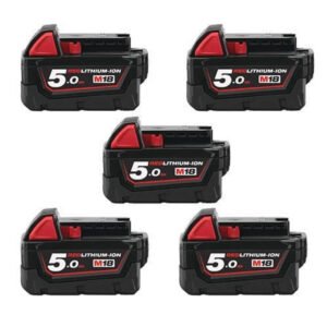 Milwaukee M18B5 5.0Ah RedLithium-Ion Batteries (Five Pack) — buy online Australia