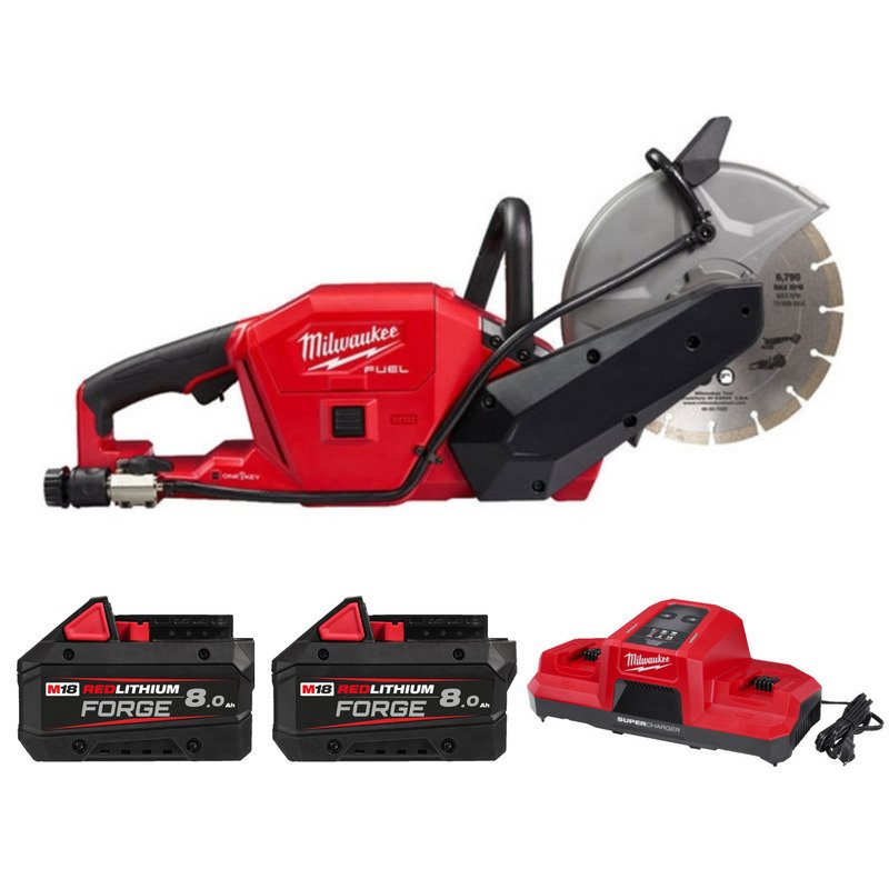 Milwaukee M18FCOS230-0 ‘FUEL’ Cut Off Saw Kit – 2 x Forge 8ah Batteries & M18DBSC Dual Bay Super Charger — buy online Australia