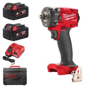 Milwaukee M18FIW2F12-502X 18V Fuel 1/2″ Compact Impact Wrench with Friction Ring Kit (2 x 5.0Ah RedLithium-Ion Batteries, Charger & Case) — buy online Australia