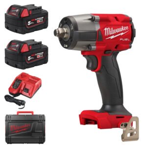 Milwaukee M18FMTIW2F12-502X 18V Fuel GEN2 Mid-Torque 1/2” Impact Wrench with Friction Ring Kit (2 x 5.0Ah RedLithium-Ion Batteries, Charger & Case) — buy online Australia