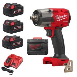 Milwaukee M18FMTIW2F12-503X 18V Fuel GEN2 Mid-Torque 1/2” Impact Wrench with Friction Ring Kit – 3 x 5.0ah Batteries, Charger & Case — buy online Australia