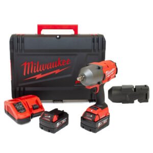 Milwaukee M18ONEFHIWF12-502X 18V One Key Fuel 1/2″ Impact Wrench Kit with Rubber Sleeve (2 x 5.0Ah RedLithium-Ion Batteries, Charger & Case) — buy online Australia