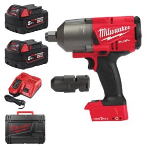 Milwaukee M18ONEFHIWF34-502X 18V One Key Fuel 3/4″ Wrench Kit with Sleeve (2 x 5.0Ah RedLithium-Ion Batteries, Charger & Case) — buy online Australia