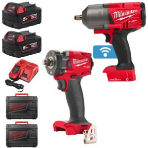 Milwaukee x PTM 1/2″ One Key & 3/8″ Compact Impact Wrench Bundle – 2 x 5.0Ah Batteries, Charger, 2 x Cases — buy online Australia