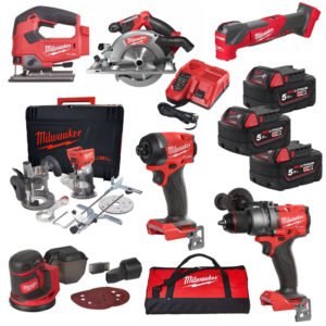 Milwaukee x PTM Ultimate 7 Piece Bespoke Carpenters Powertool Kit – 3 x M18B5 5.0Ah Batteries — buy online Australia